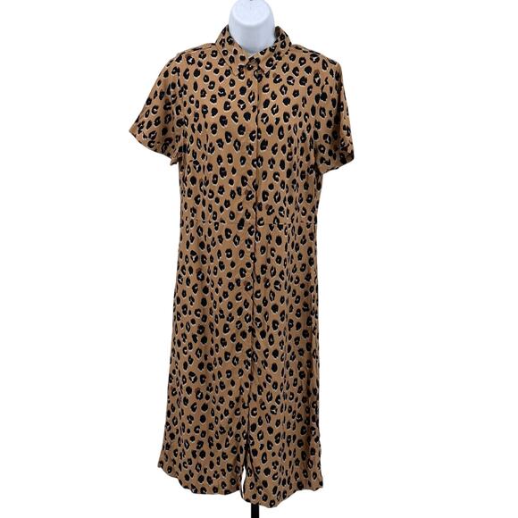 A New Day Shirtdress Brown Women S Leopard Print Short Sleeve Collared Button Up - Picture 1 of 9